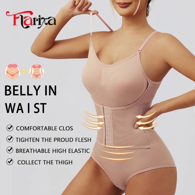 Flarixa Women Suspender Shapewear Bodysuit With Hooks Seamless Waist Trainer Body Shaper Briefs Butt Lifter Tummy Slimming Faja