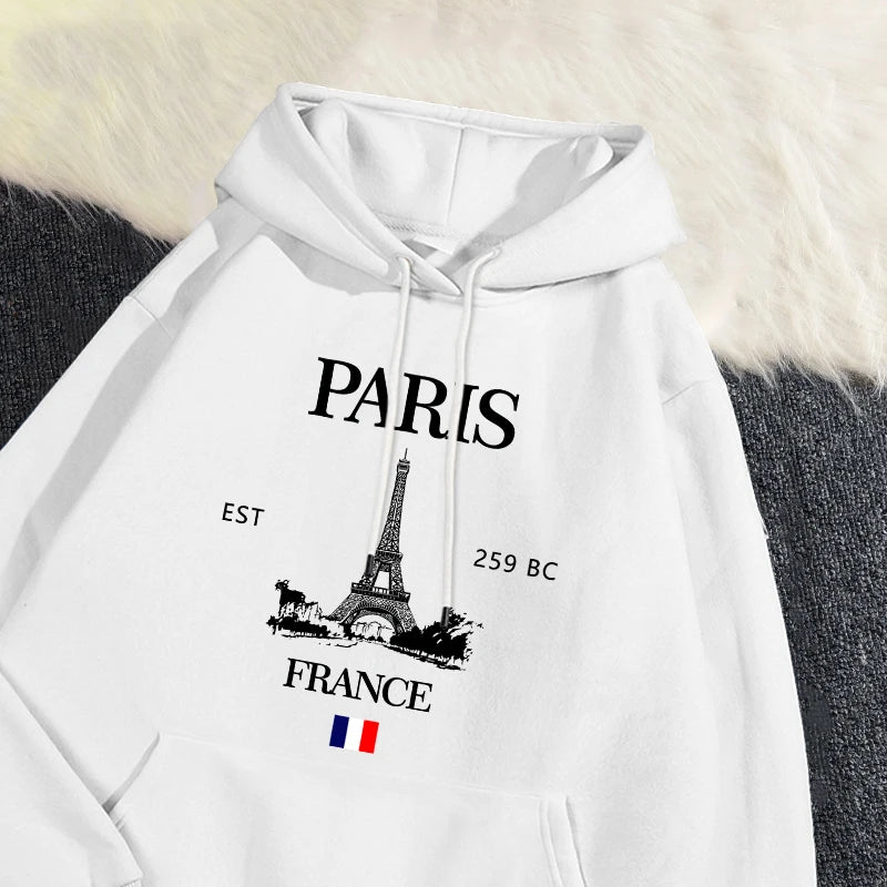Fashion Womens Hoodies Paris France Eiffel Tower Printing Sweatshirt Pocket Soft Warm Breathable Pullover Autumn Winter Tops