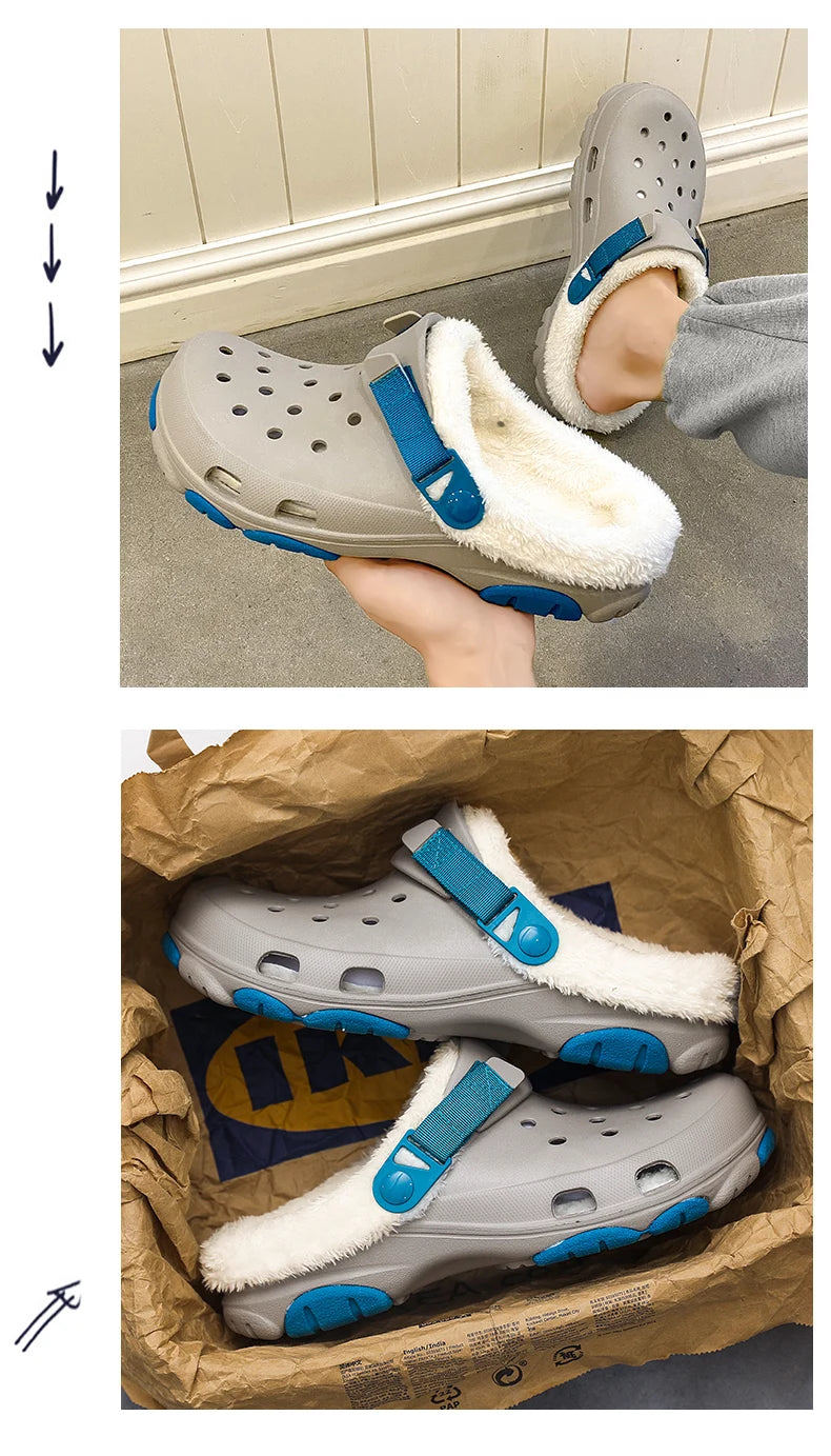 Men Slippers Slippers for Men Waterproof Soft and Comfortable Warm Add Velvet Couple Women Home Shoes Non-Slip Wear-resistant