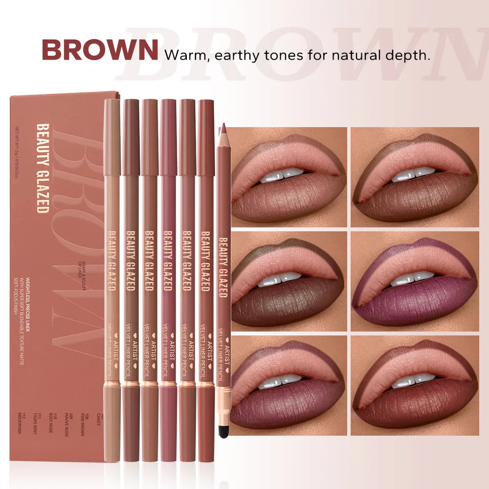 6pcs Matte Dual-Ended Lip Liner Pencils Set Long-Lasting Non-Drying Perfect for Lining Filling Lips Versatile for All Skin Typ