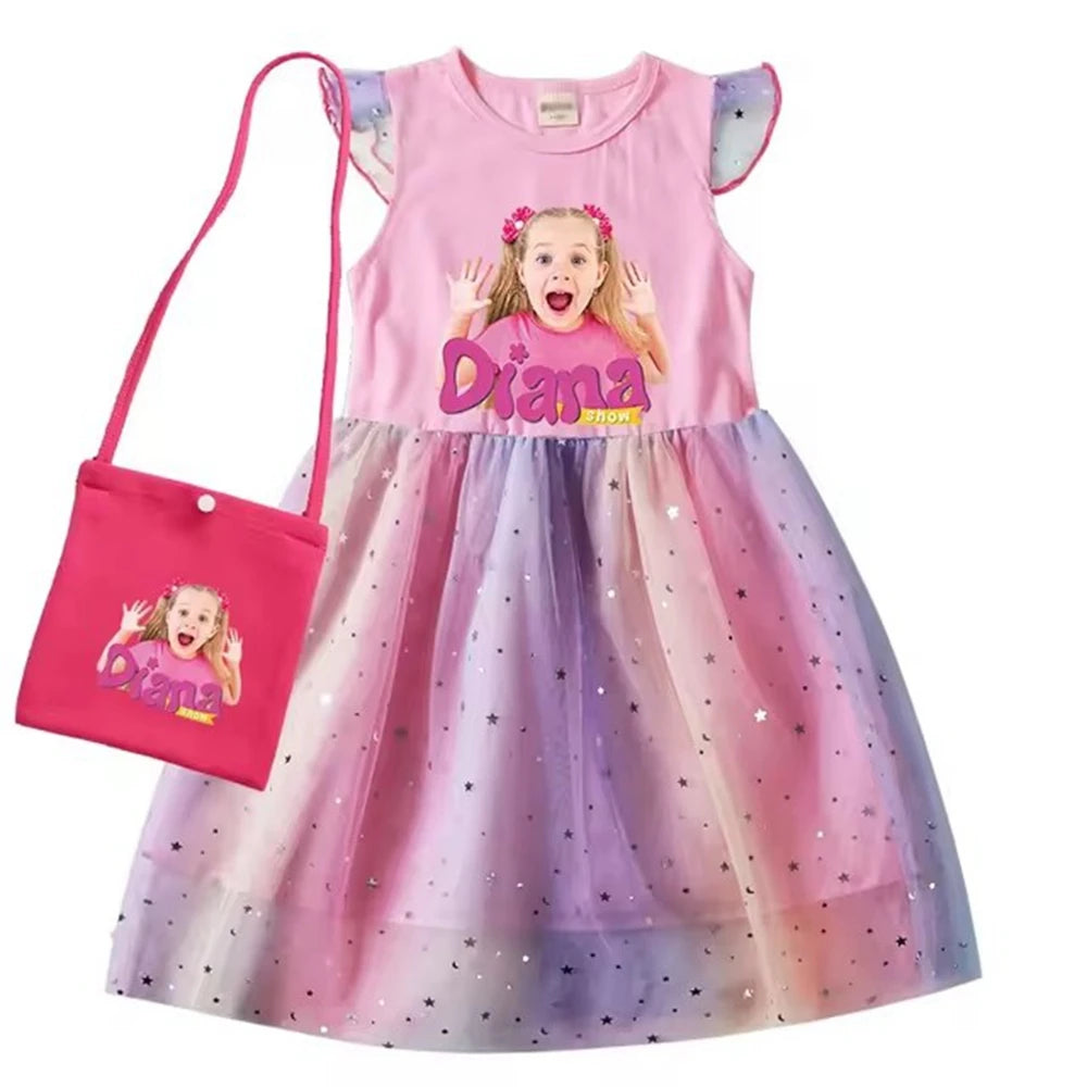 Diana and Roma Dress for Girls Princess Princess Costumes Children Birthday Halloween Party Vestidos Kids Short Sleeve Dresses