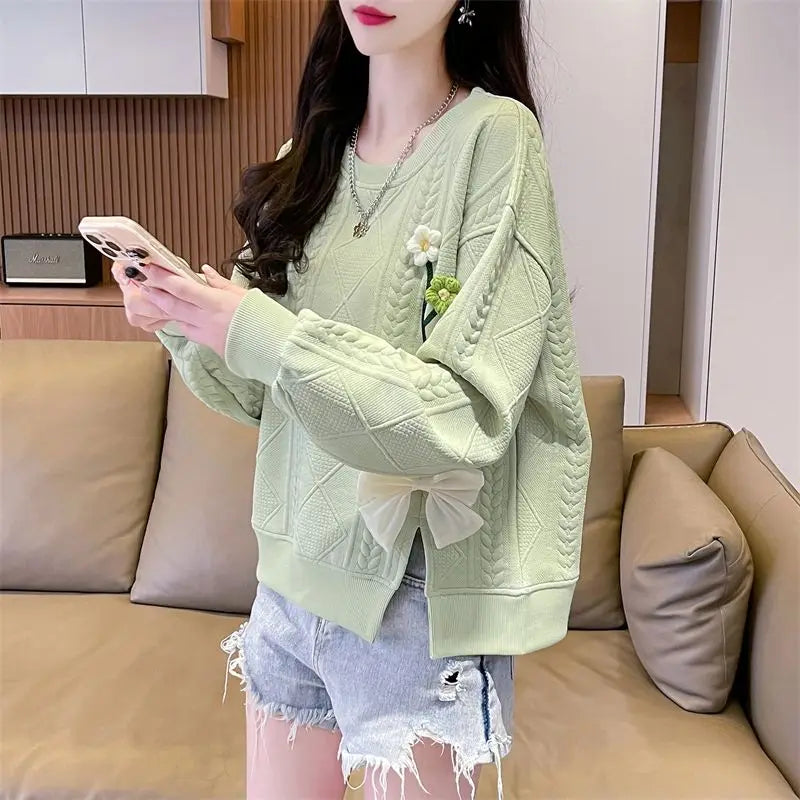Fashionable Round Neck Sweatshirt for Women 2025 New Spring and Autumn Loose and Versatile Thin Pullover Short Versatile Top