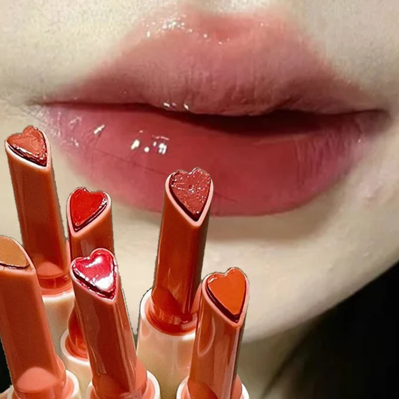 Mirror Glass Solid Lip Glaze moisturizing Heart Shape Water Light Lipstick Pen Jelly Lip Gloss Korean Tint Makeup Girl Cosmetics