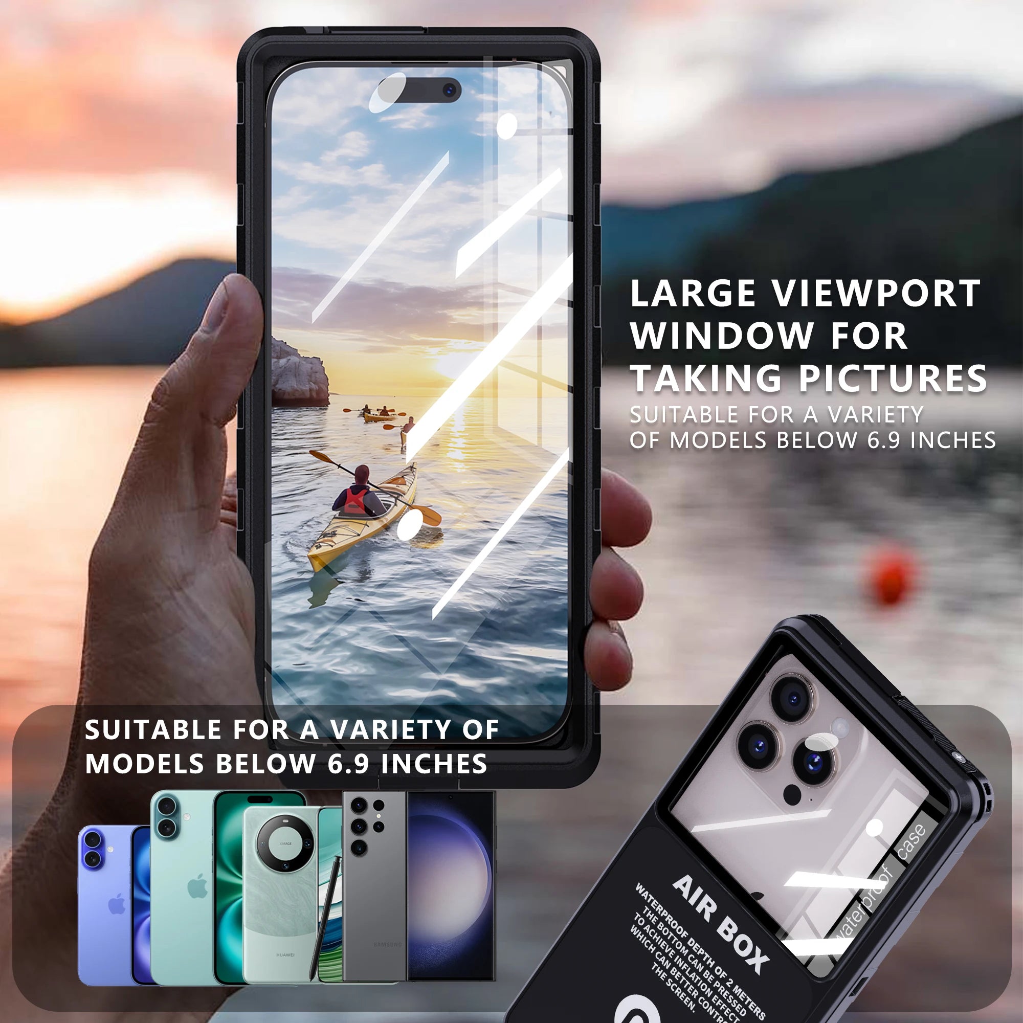 Shellbox Waterproof Phone Case for 6.9' Devices Transparent Universal Touch Screen Underwater Dust And Drop Protection IP68 New