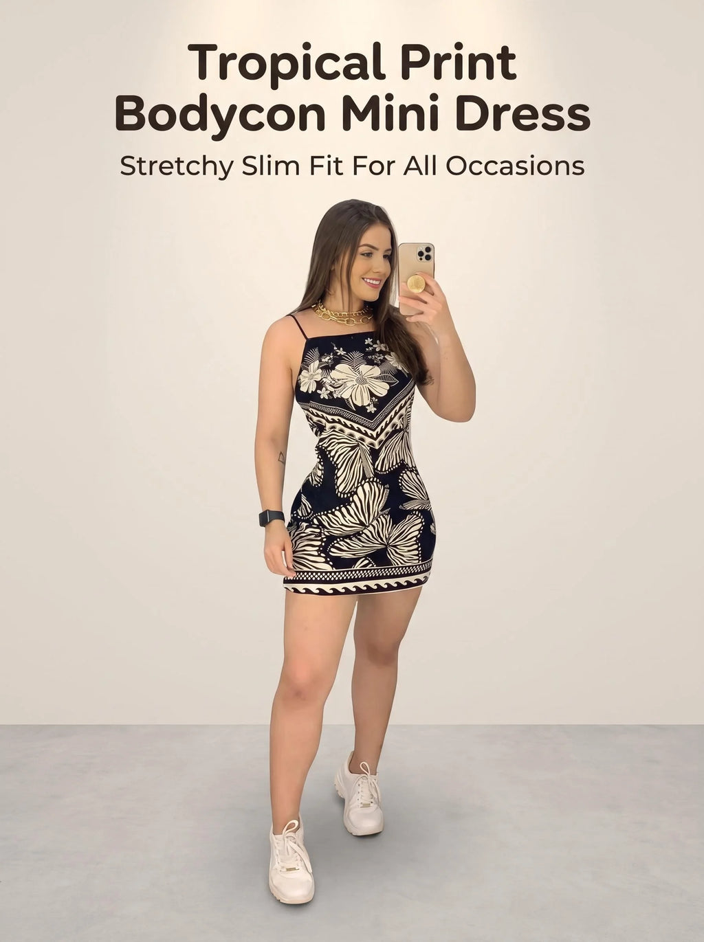 Butterfly Print Pattern, Thin Shoulder Strap, Sleeveless, sexy Dress with Detachable Vest.