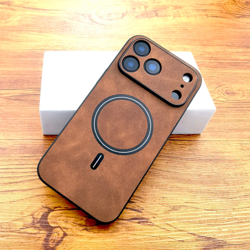 Luxury Faux Leather Retra Magnetic Case For 17 Air 16E 15 14 13 12 11 Pro Max Plus Shockproof for Magsafe Wilreless Charge Cover