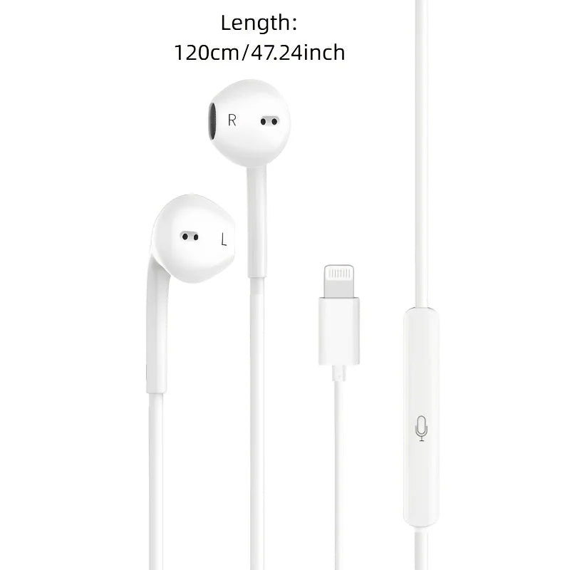 Wired headphones with built-in microphone and volume control, compatible with iPhone 14/13/12/11 Pro Max/Xs/Xr/X/7/8 Plus, white