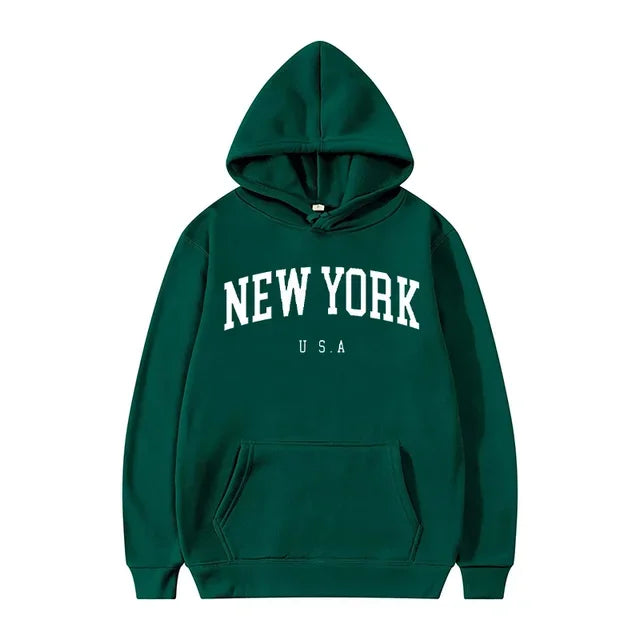 Women New York U.S.A City Hoodies Fashion Letter Printed Graphic Sweatshirts Loose CasuaMen l Harajuku Hooded Pullover Sportwear