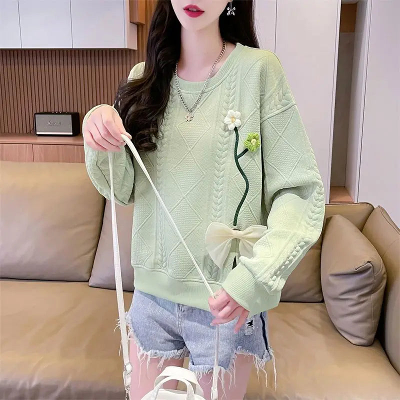 Fashionable Round Neck Sweatshirt for Women 2025 New Spring and Autumn Loose and Versatile Thin Pullover Short Versatile Top