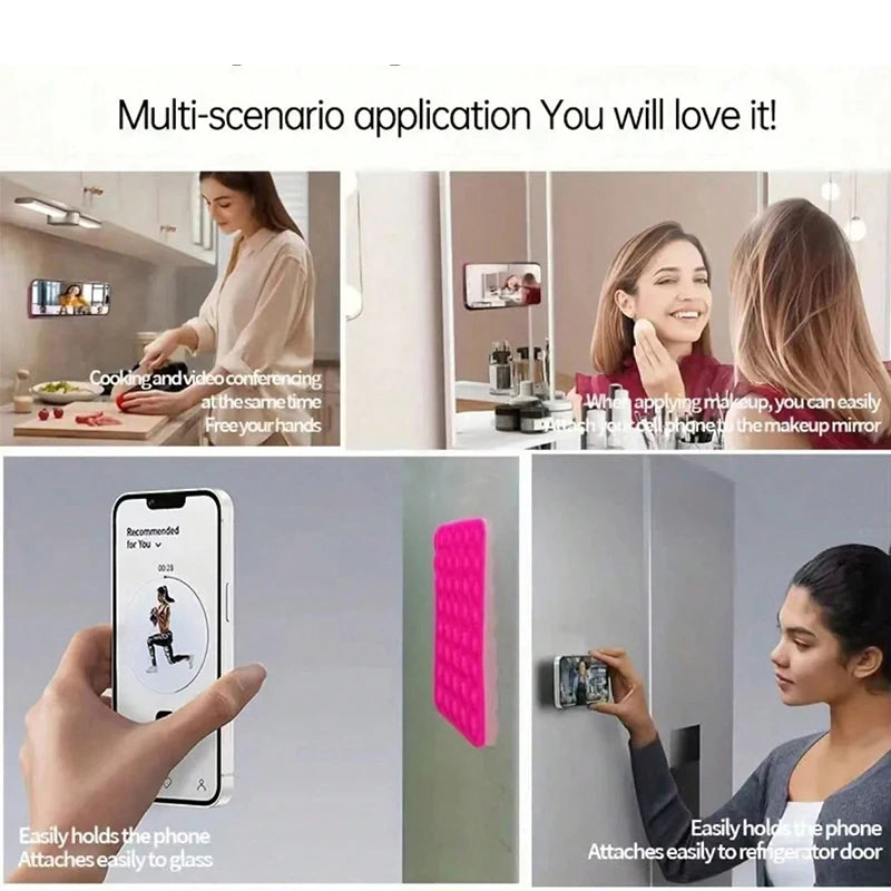 Silicone Suction Cup Phone Case Mount - Double-Sided Hands-Free Strong Holder for iPhone Android for Car Mirror Kitchen Bathroom