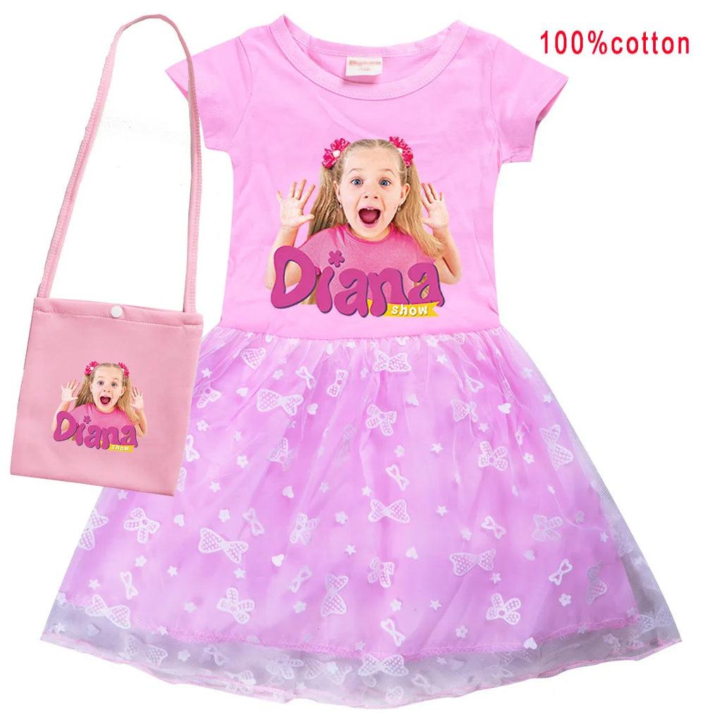Diana and Roma Dress for Girls Princess Princess Costumes Children Birthday Halloween Party Vestidos Kids Short Sleeve Dresses