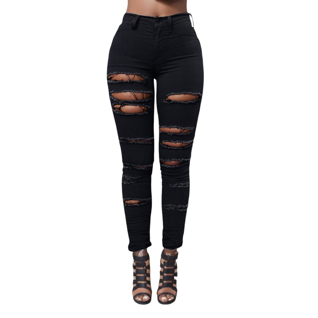 New Ripped Jeans Women'S Pencil Pants Ripped Y2k Slim Fit Hole Leggings High Waist Casual Baggy Pants Casual Comfy Trousers