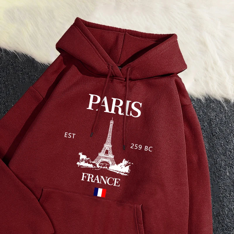 Fashion Womens Hoodies Paris France Eiffel Tower Printing Sweatshirt Pocket Soft Warm Breathable Pullover Autumn Winter Tops