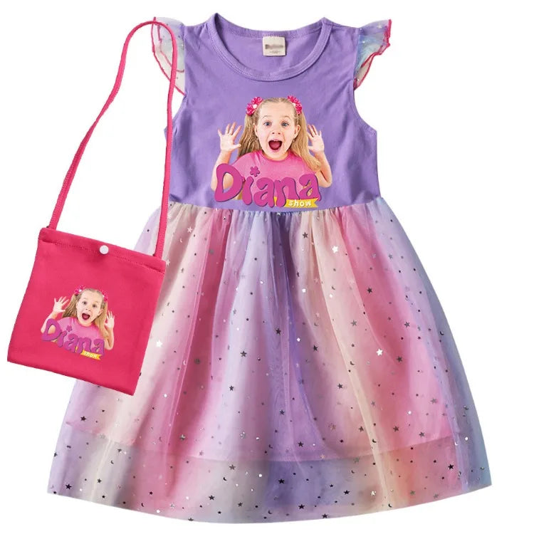 Diana and Roma Dress for Girls Princess Princess Costumes Children Birthday Halloween Party Vestidos Kids Short Sleeve Dresses