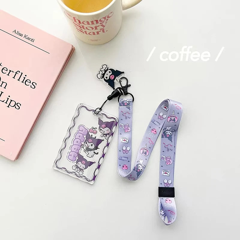 Sanrios ID Card Holder Lanyard Porta Credencial Pochacco Kuromi credit Card Case Cover with Neck Strap for Work Kawaii Accessory