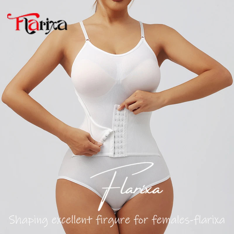Flarixa Women Suspender Shapewear Bodysuit With Hooks Seamless Waist Trainer Body Shaper Briefs Butt Lifter Tummy Slimming Faja