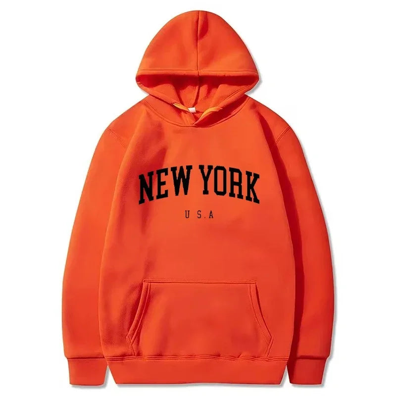 Women New York U.S.A City Hoodies Fashion Letter Printed Graphic Sweatshirts Loose CasuaMen l Harajuku Hooded Pullover Sportwear