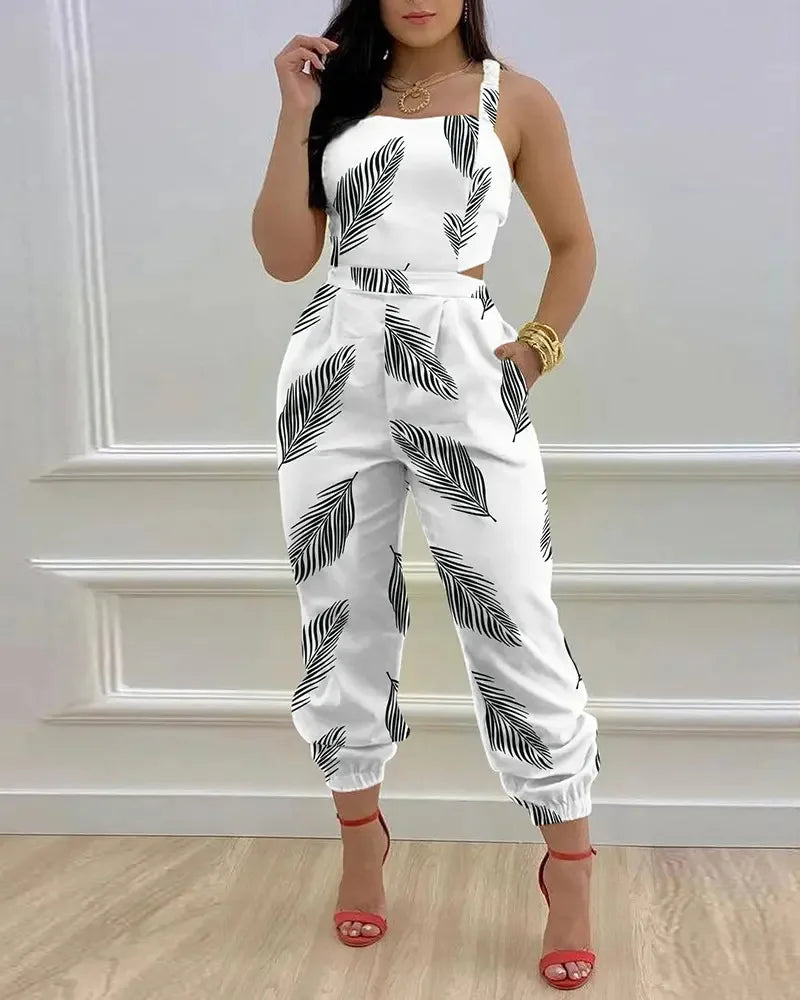 Women's Jumpsuit Elegant Sexy Suspender Printed Jumpsuits Casual Hip Waist Overalls Romper For Women Spring Summer 2023