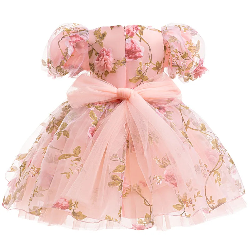 Festive Dress For Girl Elegant Flower Princess Dress Big Bow Children Dress Wedding Bridesmaid Vestido Eid Luxury Pageant Gown