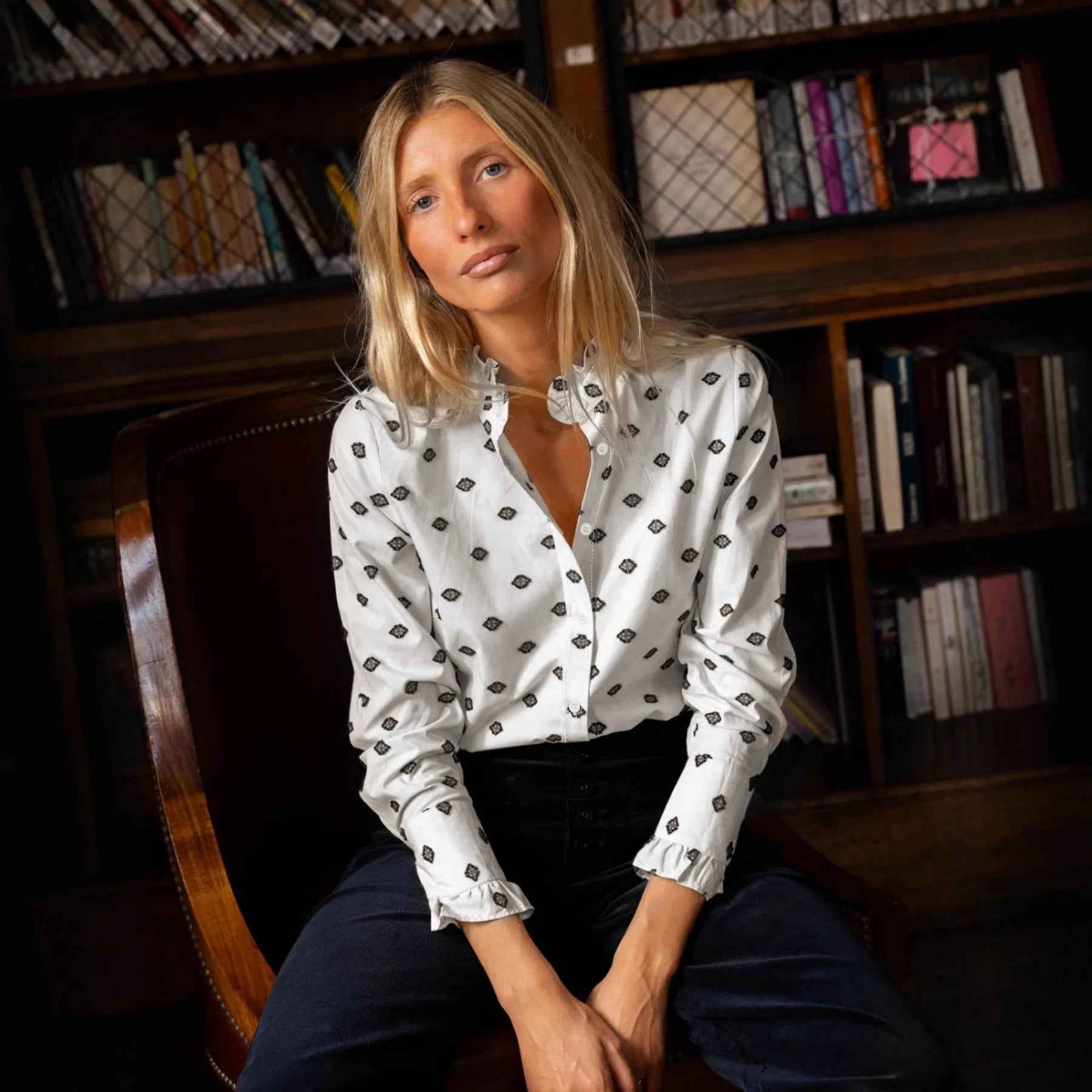 Women's Shirt for Spring and Autumn - White Polka Dot, Elegant and Fashionable, Suitable for Office and Leisure, Versatile