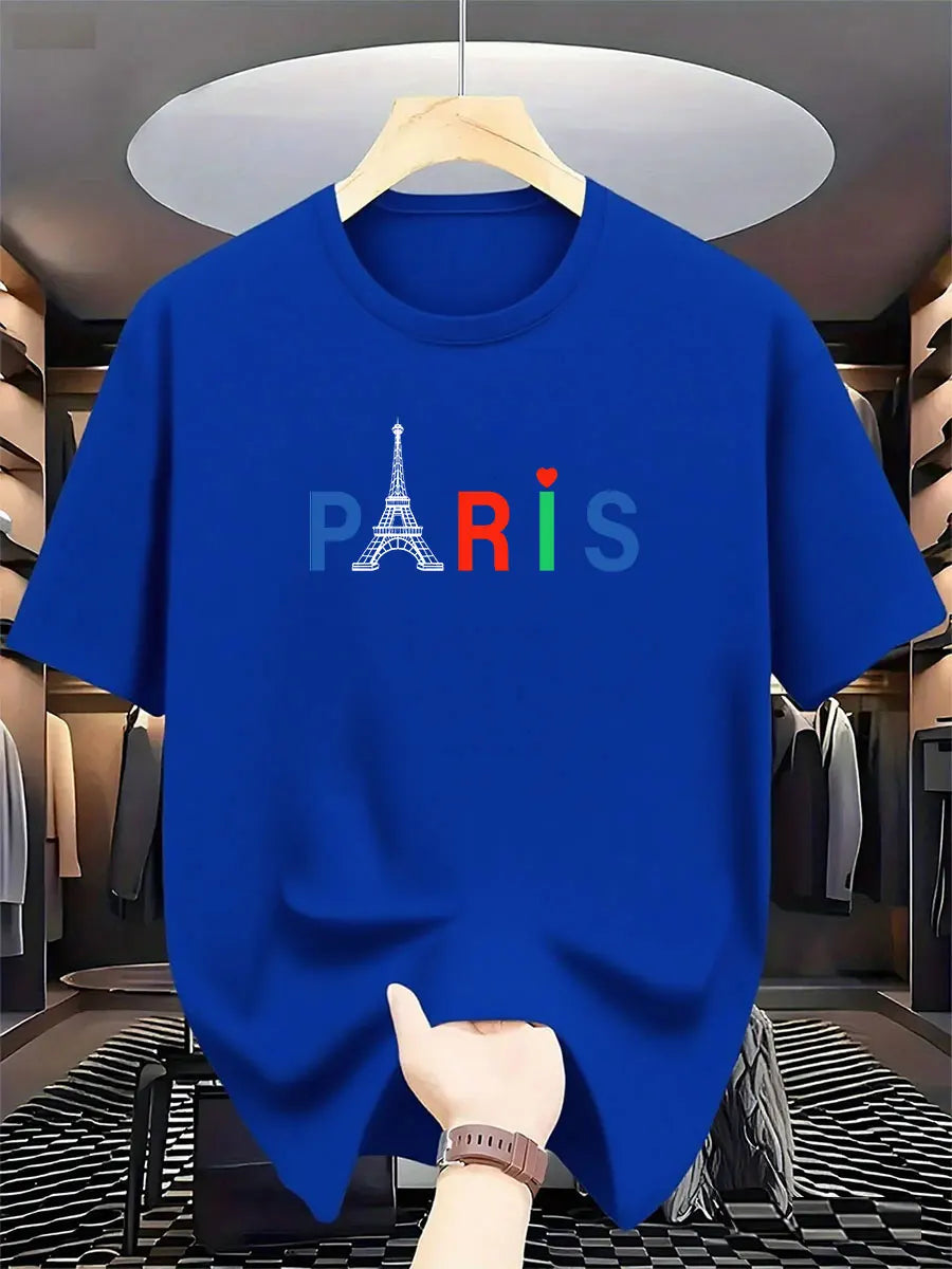 2026 New Men's Fashion International Brand Paris Printed T-Shirt 100% Cotton Round Neck Casual and Luxurious Urban Trend Y2K