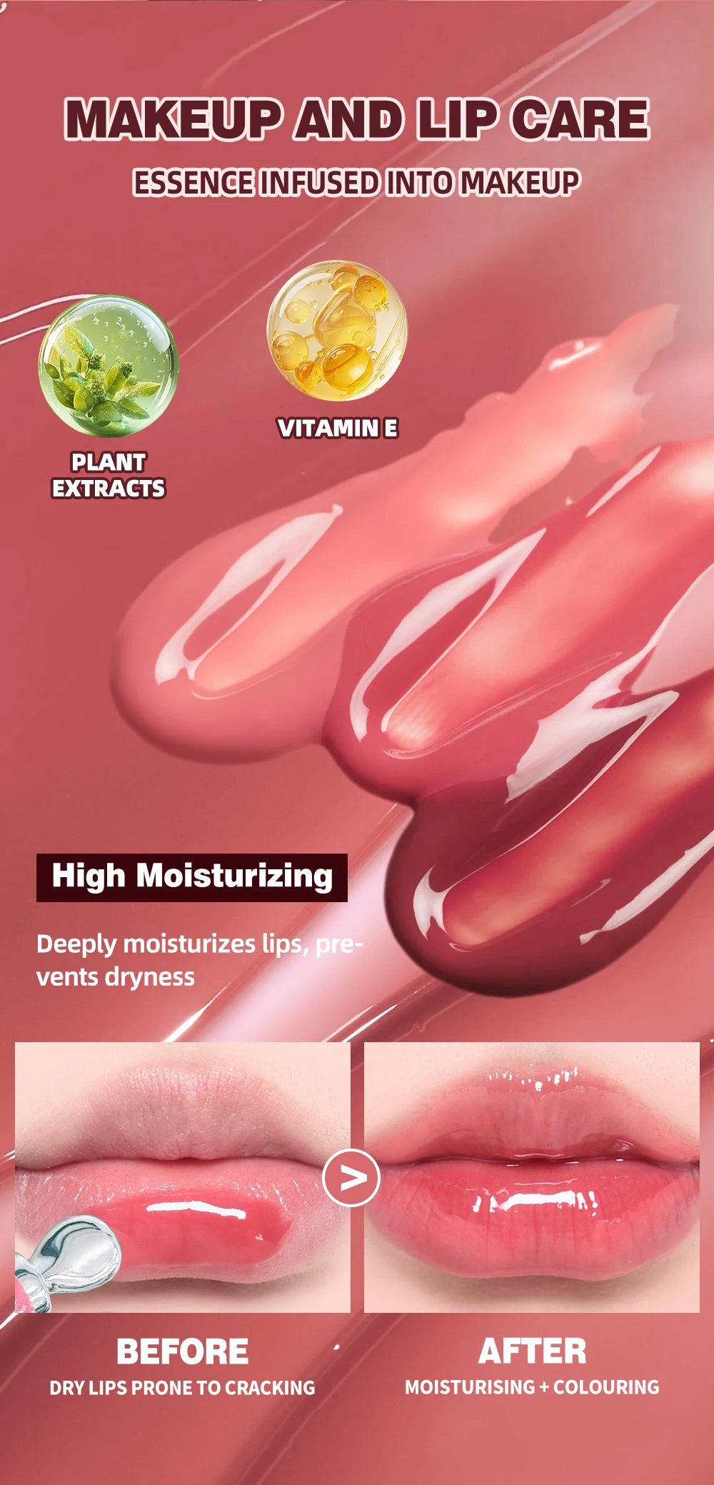 QIBEST Mirror Pearl Lipgloss Long Lasting Moisturizing Lipstick Shine Glitter Lip Glaze Non Stick Cup Jelly Pout Lip Tint Makeup
