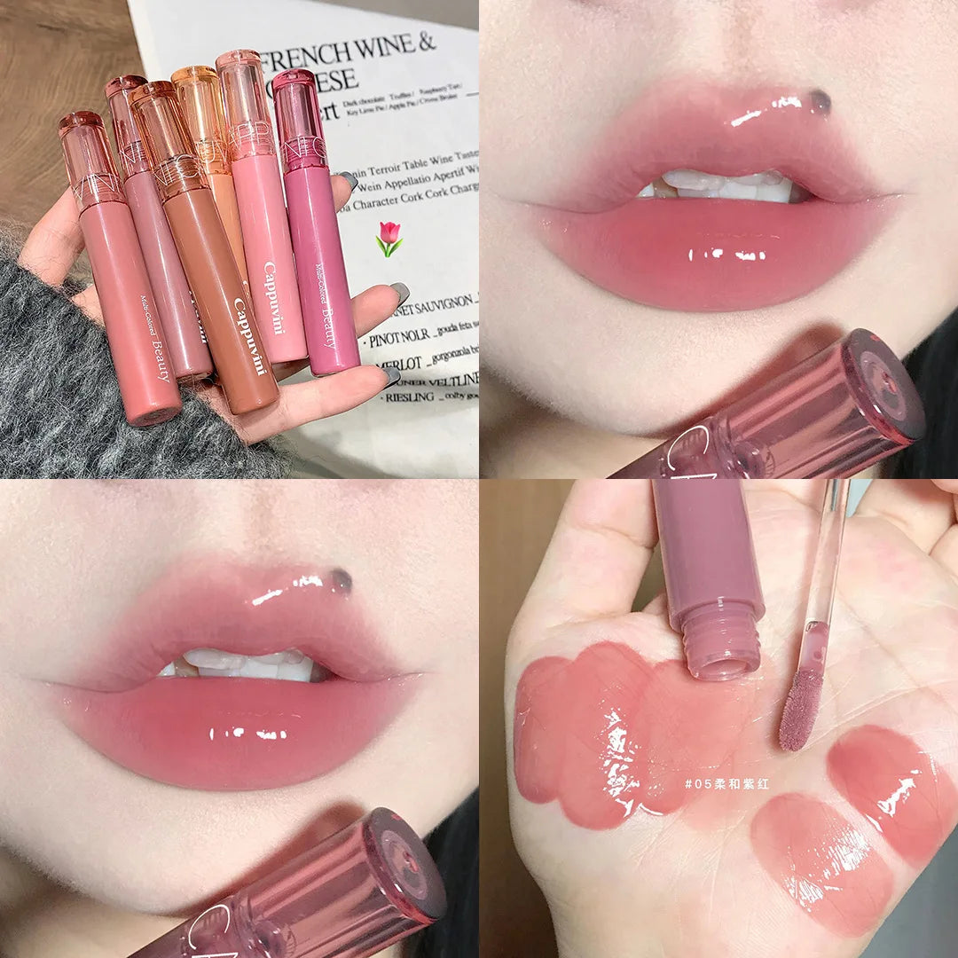 Cappuvini Jelly Mirror Lip Glaze Water Light Moisturizing Lip Gloss Long-lasting Makeup Lipstick Gummy Jelly Mirror Water Glaze