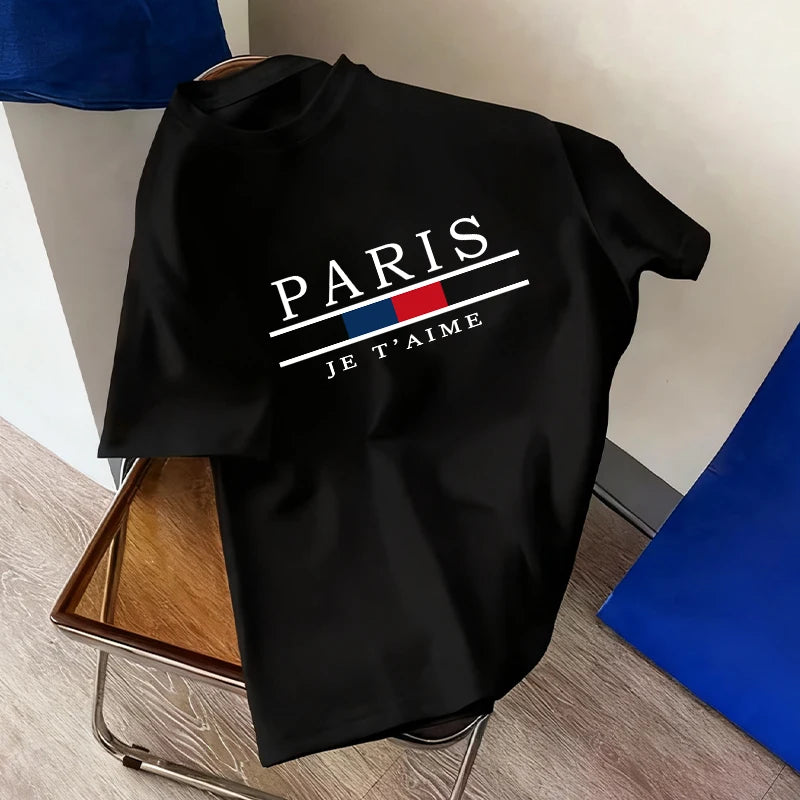 Paris Fashion Mens Tshirt 100% Cotton Crew Neck Short Sleeve Casual Tee Spring Summer Daily Wear 7 Styles Cool Top Oversize