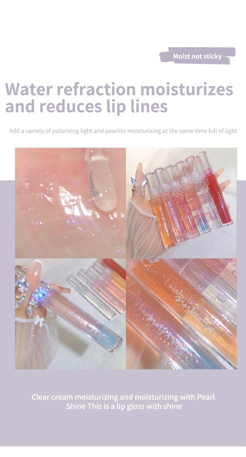 6 Color Mirror Lip Glaze Water Transparent Jelly Gloss Water Light Bright And Durable Natural Moisturizing