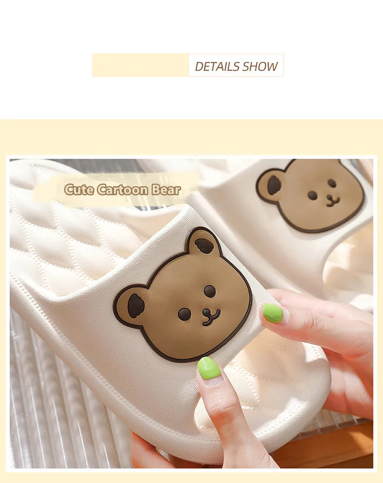 Summer Men Slippers Indoor Women Bathroom Soft Sole Non-slip Slides Home Cartoon Bear Flip Flops Beach Sandals Ladies Shoes