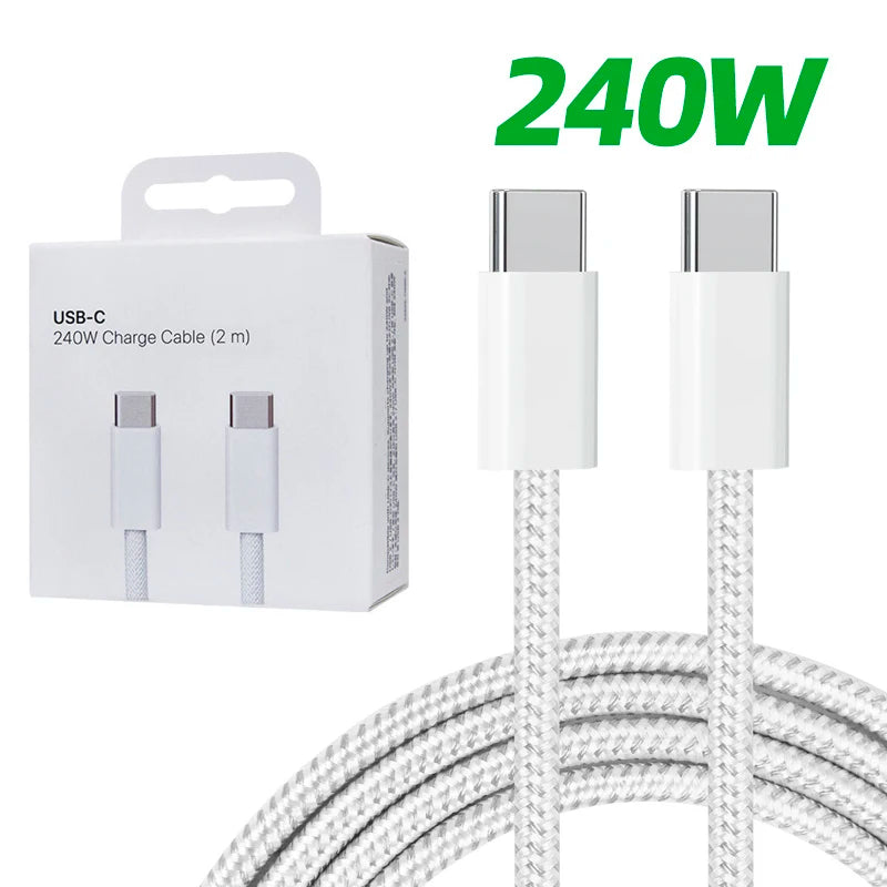 240W USB C to C Charger Cable Type C Fast Charging Braided PD Cable for lPhone 15 16 Series lPad Air Pro MacBook Pro Huawei DELL