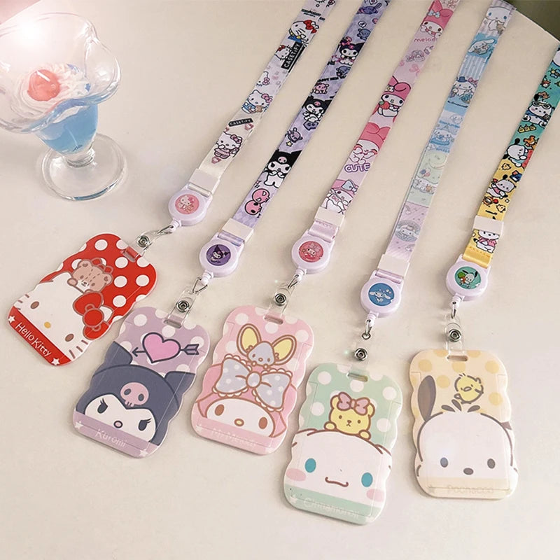 Sanrios ID Card Holder Lanyard Porta Credencial Pochacco Kuromi credit Card Case Cover with Neck Strap for Work Kawaii Accessory