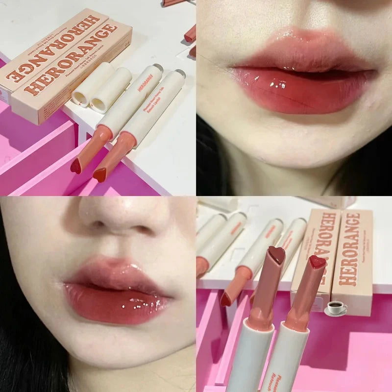 Mirror Glass Solid Lip Glaze moisturizing Heart Shape Water Light Lipstick Pen Jelly Lip Gloss Korean Tint Makeup Girl Cosmetics