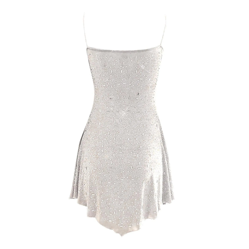 Prom Dresses Crew Neck Women's Party Dress With Diamond Semi See Through Suspender Sleeveless Dresses for Women Hot Sale
