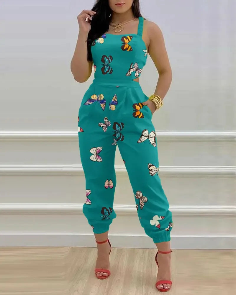Women's Jumpsuit Elegant Sexy Suspender Printed Jumpsuits Casual Hip Waist Overalls Romper For Women Spring Summer 2023