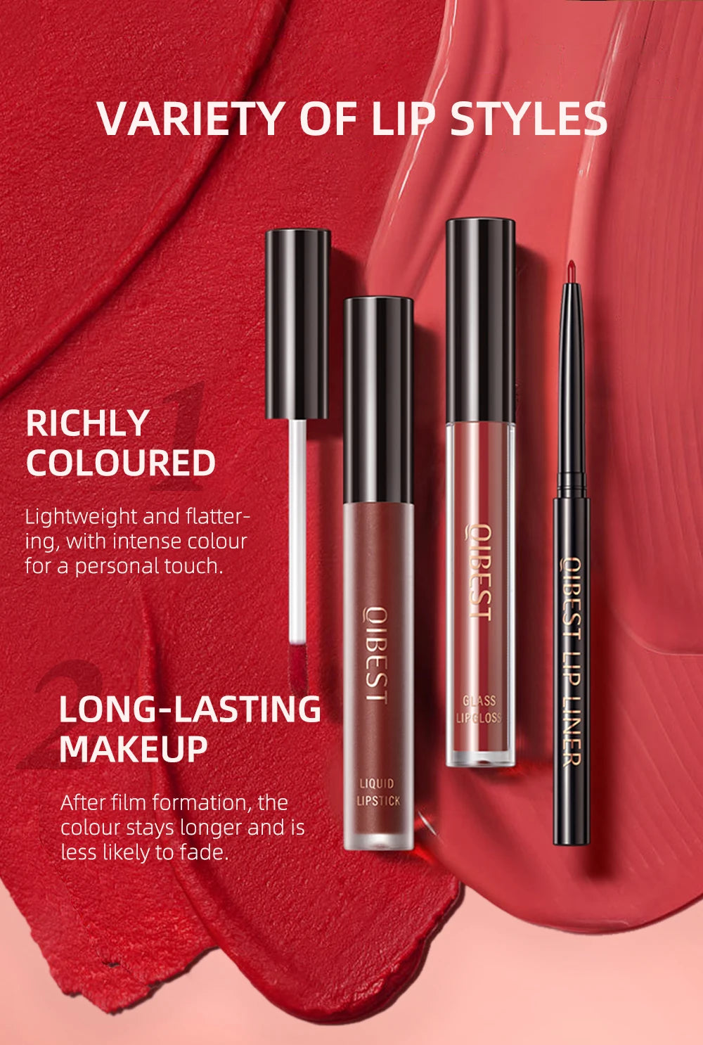 3pcs Lip Makeup Sets Lip Gloss Glaze Tint Long-lasting Matte Liquid Lipstick Waterproof Sweatproof Lip Liner Pencil Contour Kits
