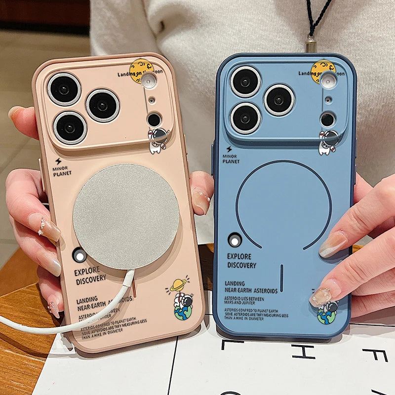 Hanging Astronaut Pattern Case For iPhone 17 Pro Max Magnetic For Magsafe Skin Feeling Cover For iPhone 16 Pro Max 15 14 13