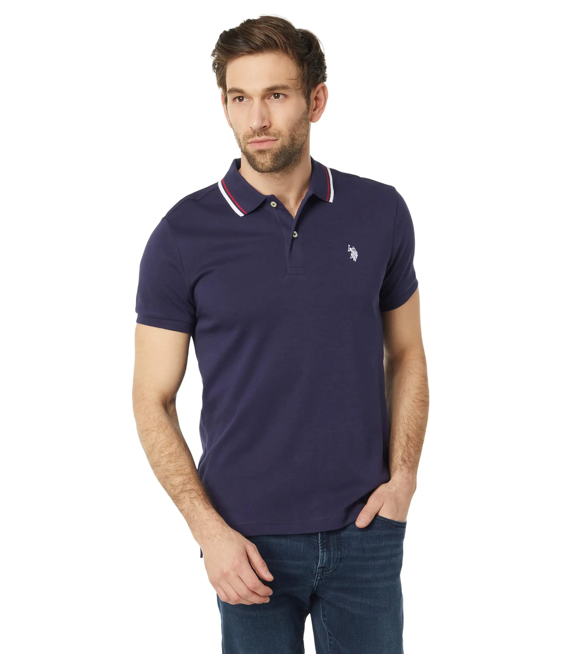 U.S. Polo Assn. Slim Fit Tipped Interlock Knit Polo Classic Navy SM