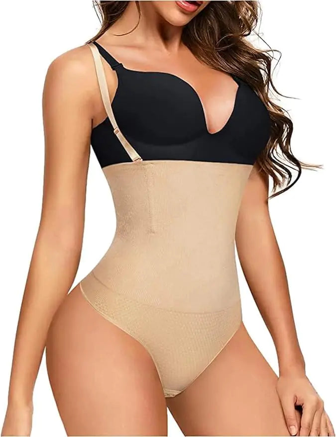 ShaperQueen102A Thong - Women Shapewear Panty Bodysuit High-Waisted Tummy Control Sexy Faja Girdle Cincher Body Shaper (Nude XXL)