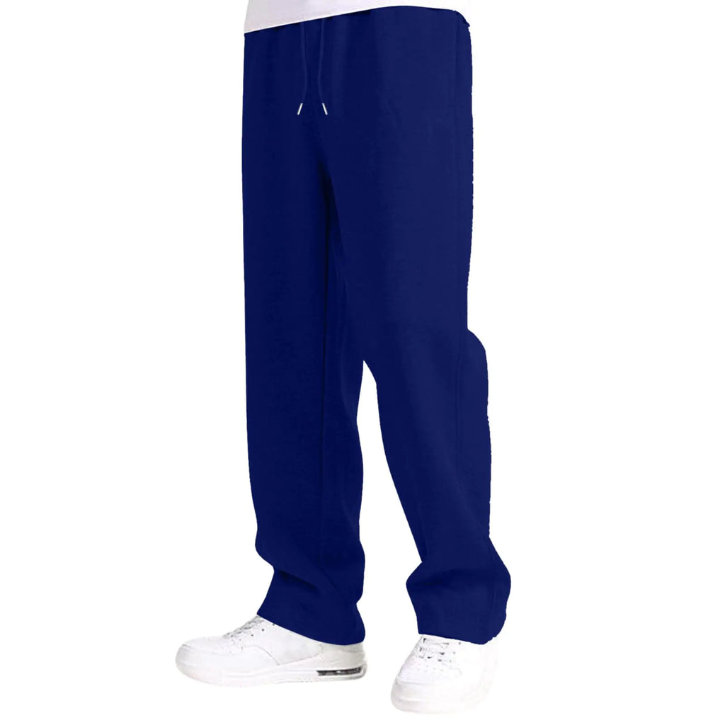 Baggy Fleece Sweatpants for Men Straight Leg Casual Pants Fall Winter Elastic Waist Athletic Workout Gym Sweat Pants Joggers Mens Sweatpants with PocketsBlueM