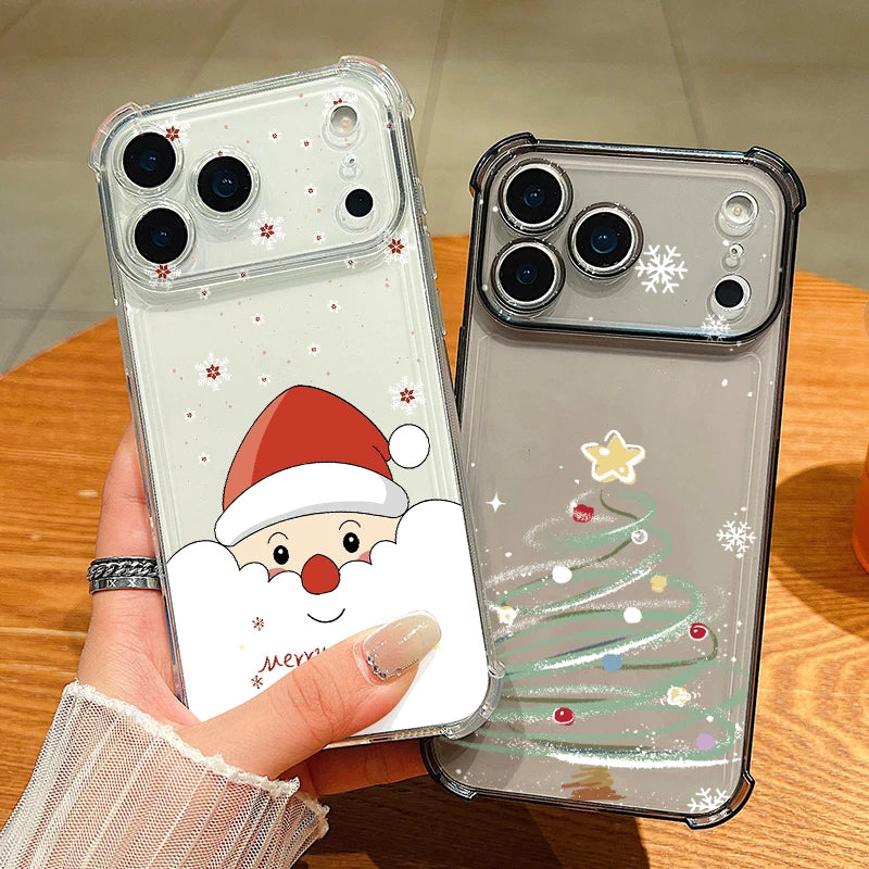 Christmas Tree Elk Phone Case For iPhone Air 17 Pro Max 16 15 Pro Max 14 13 12 Pro 11 Shockproof Soft Silicone Transparent Cover