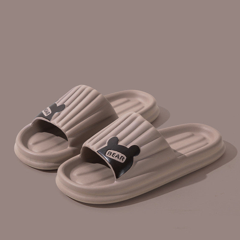 Summer Solid Color Striped Bear Slippers for Women
