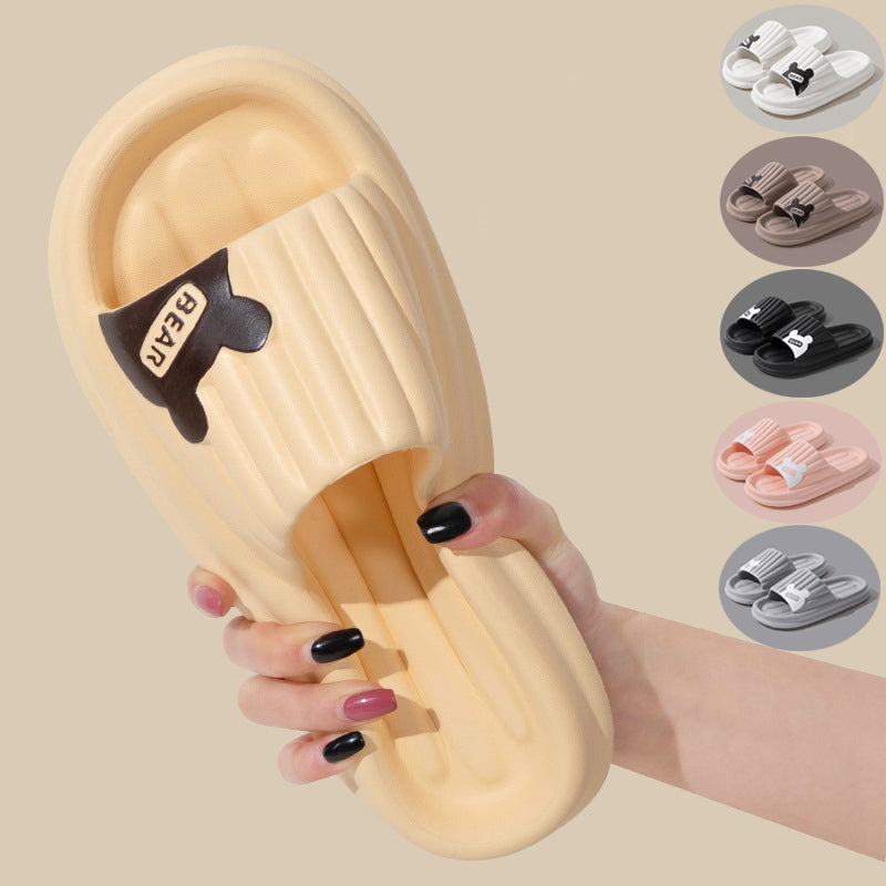 Summer Solid Color Striped Bear Slippers for Women