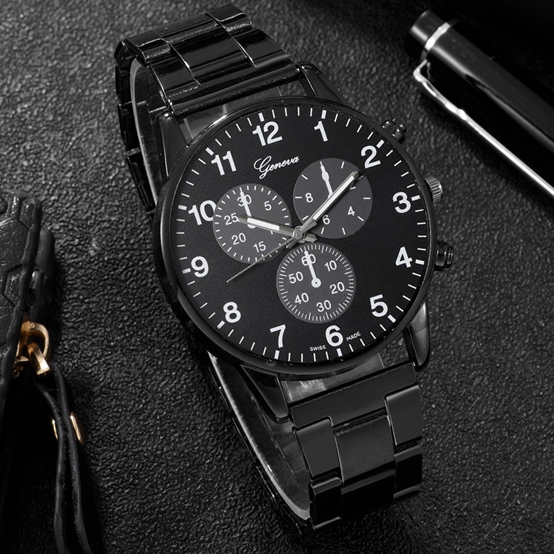 3PCS Men's Fashion Business Watches with Necklace Set