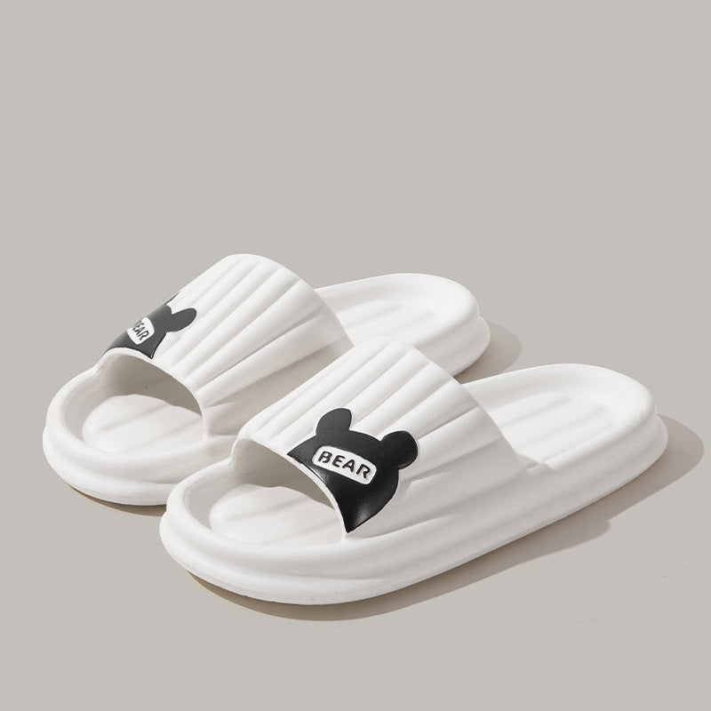 Summer Solid Color Striped Bear Slippers for Women