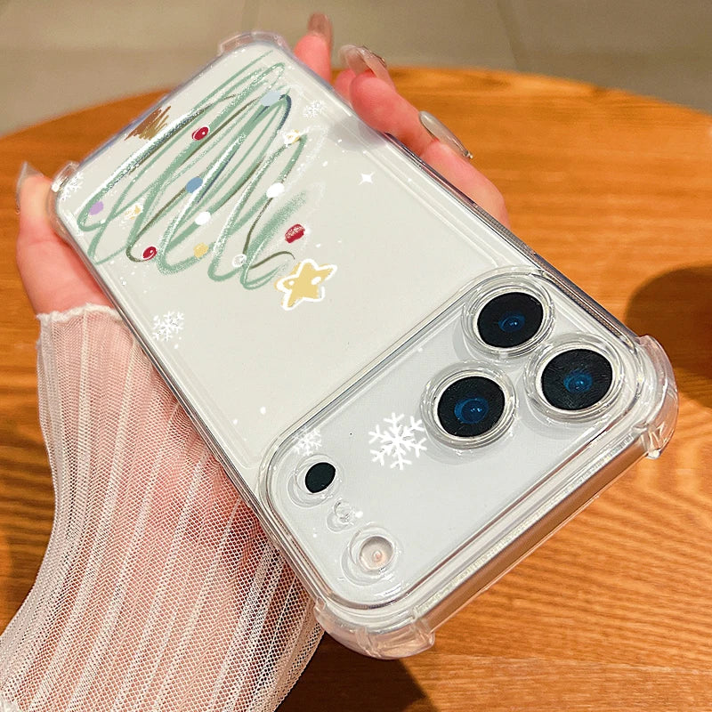 Christmas Tree Elk Phone Case For iPhone Air 17 Pro Max 16 15 Pro Max 14 13 12 Pro 11 Shockproof Soft Silicone Transparent Cover