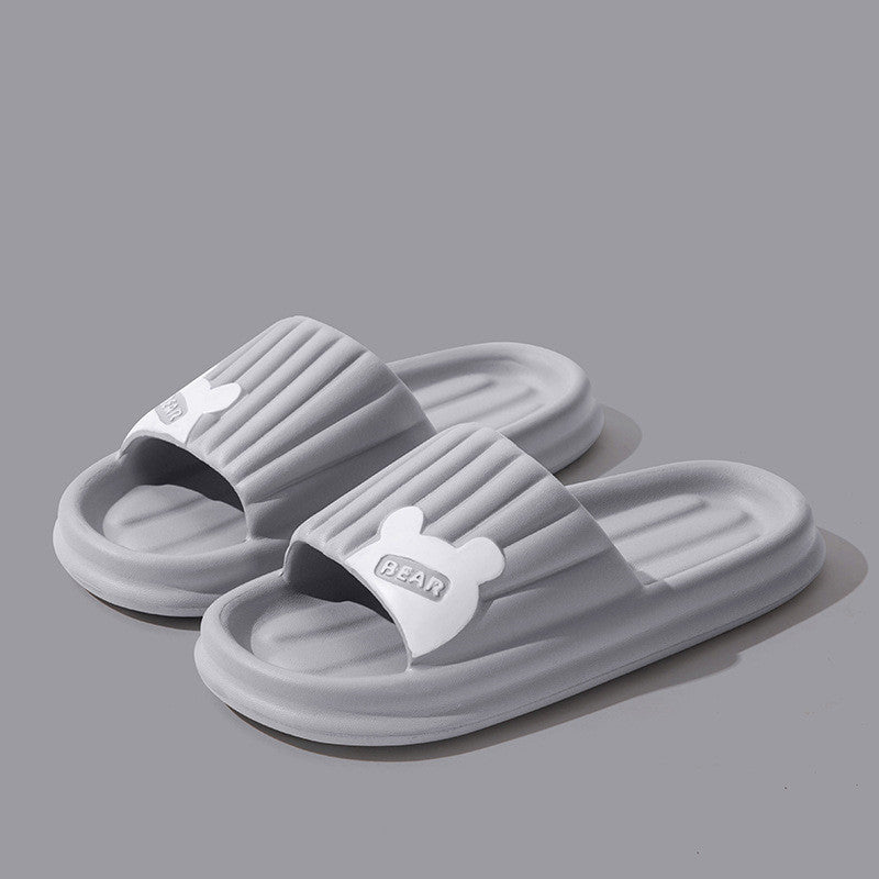 Summer Solid Color Striped Bear Slippers for Women