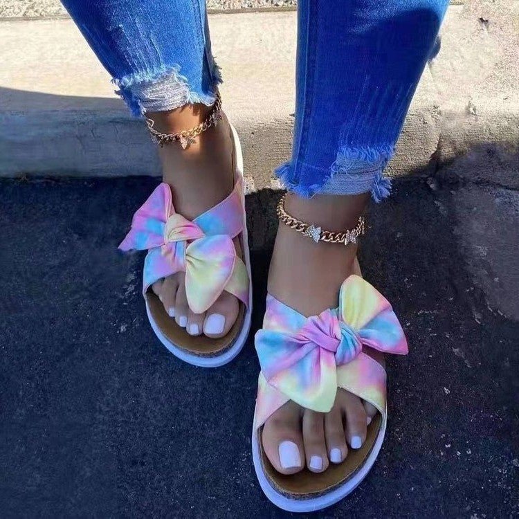 Thick Soled Bowknot Beach Slippers for Women