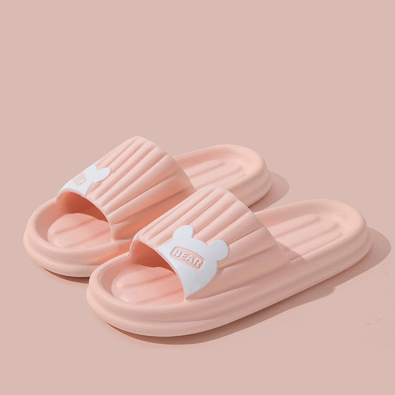Summer Solid Color Striped Bear Slippers for Women
