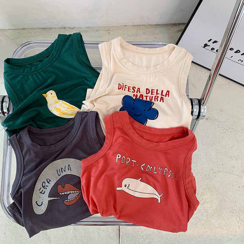 Summer Kids Cartoon Sleeveless T-Shirts for Boys & Girls